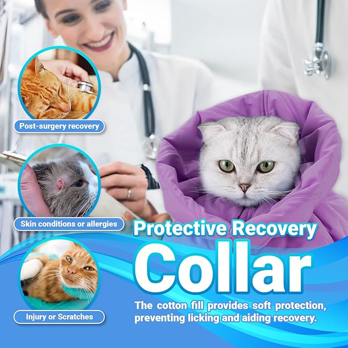 Cat Recovery Collar, Soft Adjustable Cone for Cats and Kittens, Lightweight Waterproof Elizabethan Collar for After-Surgery Care, Prevent Licking and Scratching, Neck Protector for Pets（Purple,S）