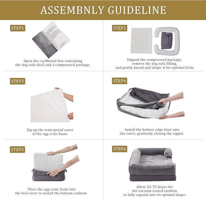 Bedfolks Orthopedic Dog Bed, Big Waterproof Dog Sofa Bed for Large Dogs, Egg Foam Pet Couch Bed with Removable Washable Cover and Nonslip Bottom, Dark Grey