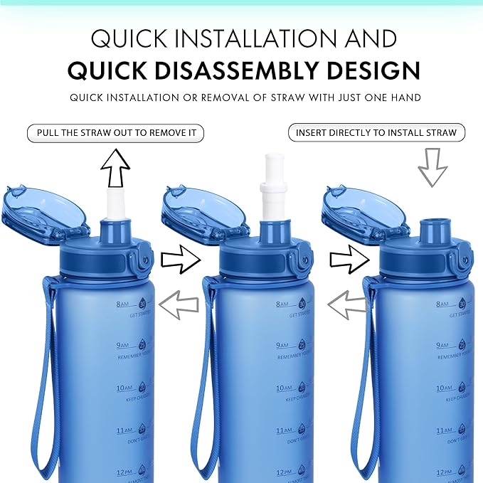32oz Motivational Water Bottles with Time Marker & Fruit Strainer, Transparent Gradient Color Water Bottle with Times to Drink, Leakproof & BPA Free, Reusable Bottle with Strap (No Straw)