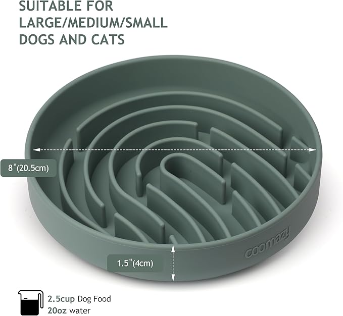 Coomazy Large Silicone Slow Feeder Dog Bowls, Interactive Puzzle Toy for Pets Food Training, Keeps Dogs Busy, Prevents Puppy Overeating (Dark Green, Large: 3.2Cup)