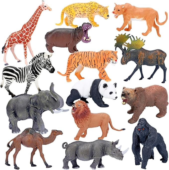 BOLZRA Safari Animals Figures Toys, Realistic Jumbo Wild Zoo Animal Figurines Plastic African Jungle Animals Playset for Kids Toddlers, 14 Piece Gift Set
