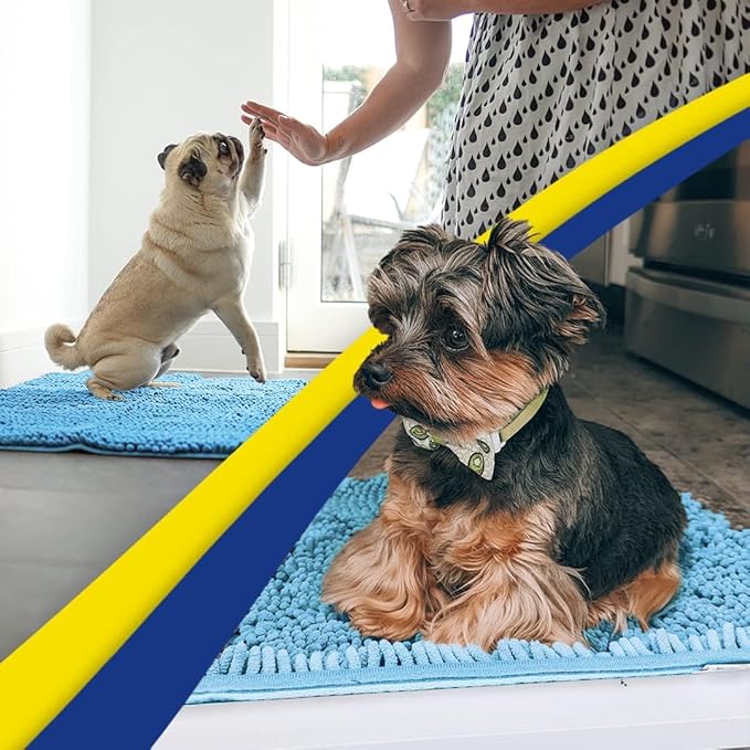 Muddy Mat® Original Dog Door Mat for Muddy Paws, Super Absorbent Microfiber, Non-Slip Washable Pet Rug, Quick Dry Chenille Entryway Carpet, Machine Washable Indoor Outdoor mat, Sky Blue 18"x28"