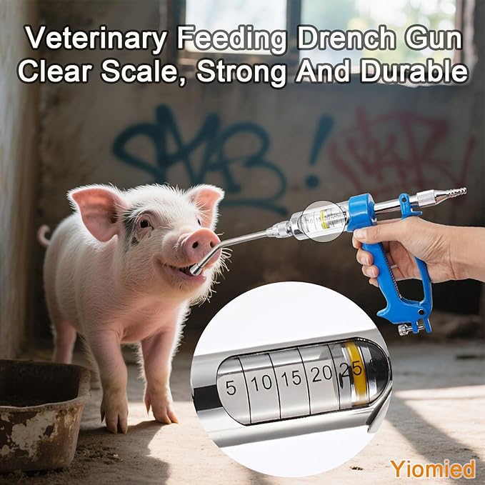 20ML Veterinary Metal Feeding Gun, Continuous Drench Gun Dosing Device Veterinary Adjustable Medicine Dispenser Husbandry Autonomous Feeding Tool, for Pig Cow, Sheep, Horse (Blue, 20ML+Kettle)