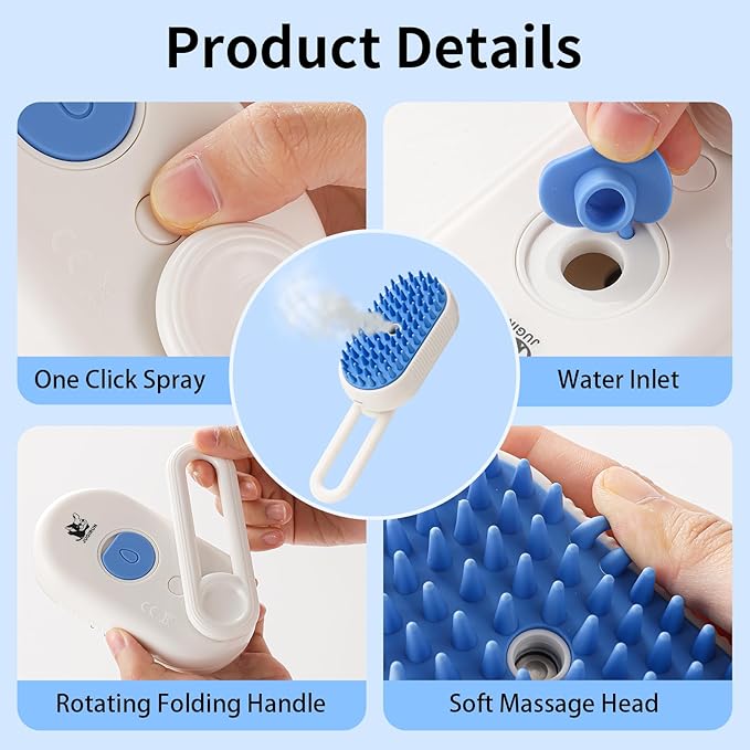 Cat Steam Brush for Shedding,4 in 1 Grooming Brush for Cats and Dogs,Deshedding,Massage,Cleaning & Anti-Static All In One,Suitable for Long & Short Haired Pets,Includes Waterless Shampoo,Yelow