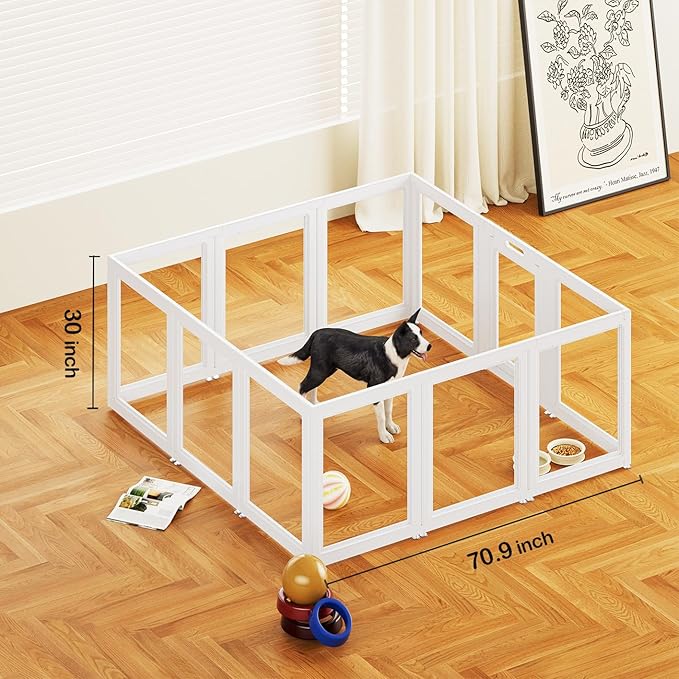 Clear Acrylic Dog Playpen Transparent Dog Playpen Indoor, Easy Assemble Clear Pet Pen for Puppy Bunny Cat Pig, Sturdy & Easy Cleaning Plastic Dog Puppy Fence (30" H, 12PCS)