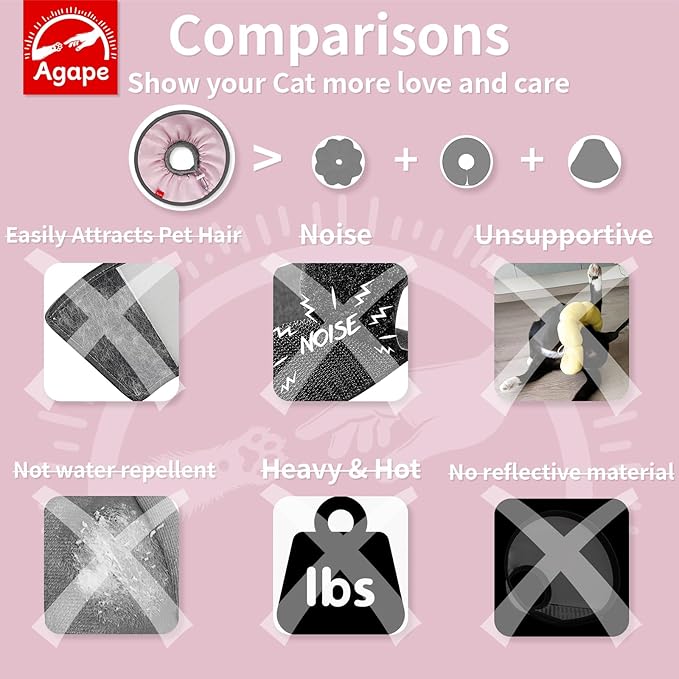 Agape Soft Cat Cone, Lightweight Recovery Collar for Cats to Stop Licking and Scratching After Surgery, Comfy Kitten Cone for Wound Care, Cute E Collar Alternative for Small, Medium, and Large Cats