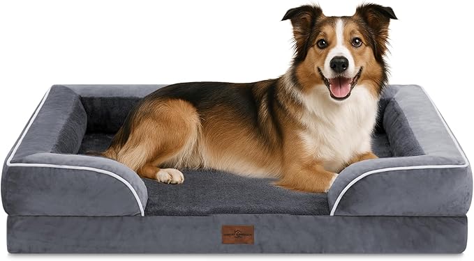 Comfort Expression Large Dog Beds Waterproof Orthopedic Foam Dog Sofa Beds Comfy Pet Bed with Washable Removable Cover & Non-Slip Bottom(Large,Dark Grey)