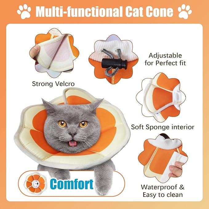 Cat Cone Collar Soft, Adjustable Cat Recovery Collar to Stop Licking After Surgery Protective E Collar for Cats Small Dogs, Orange S