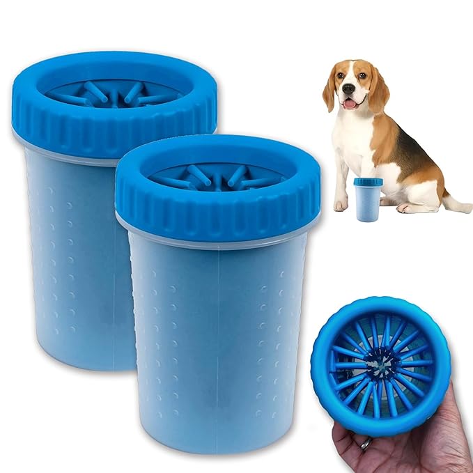 2 Pack Portable Dog Paw Cleaner, Washer, Buddy Muddy Pet Foot Cleaner for Medium Breed Dogs and Cats, Blue