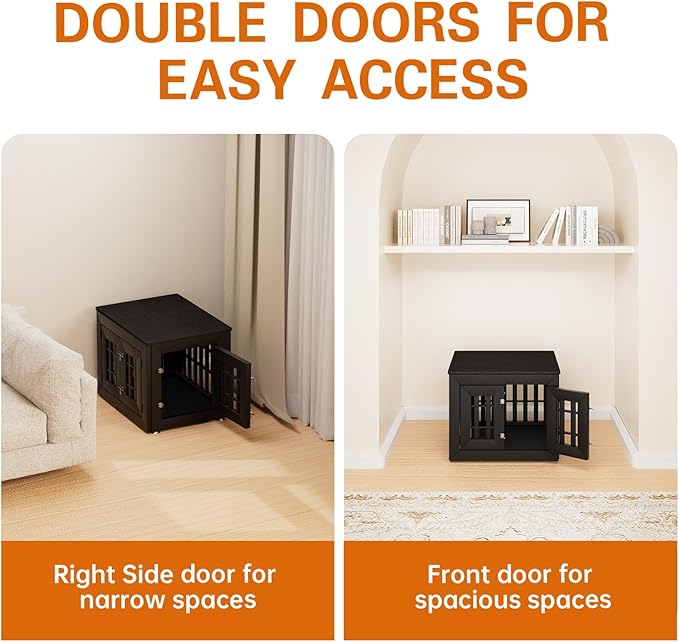 26" Heavy Duty Dog Crate Furniture for Small,Medium and Large Dogs,Rustic Wooden Dog Cage Kennel Indoor Furniture with Waterproof Top,Decorative Pet House Side End Table (Black)