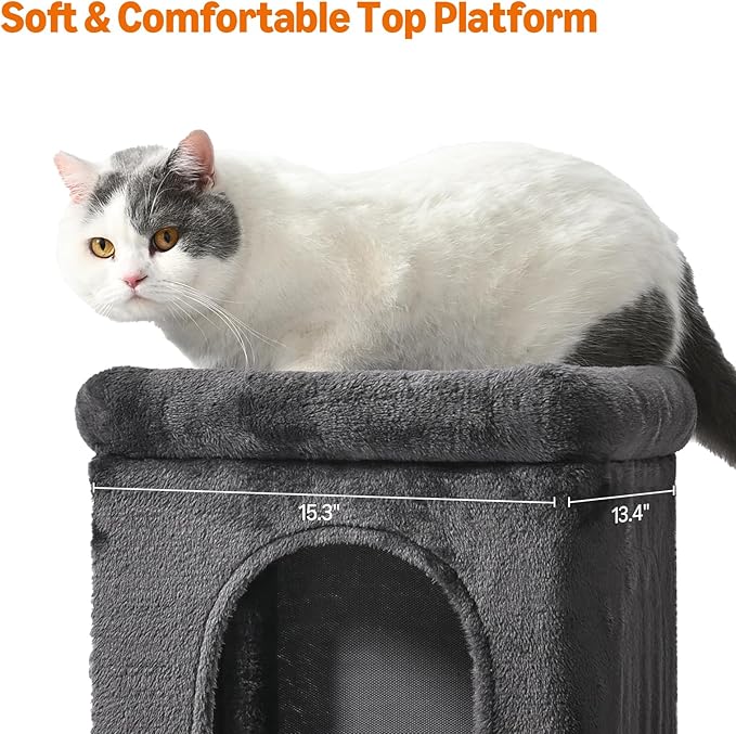 Amazon Basics 30 inch 2 Story Condo Cat Tree with Scratching Posts for Indoor Cats up to 16 lbs, Activity Center with Cozy Perch, Replaceable Hanging Pompom, Dark Gray
