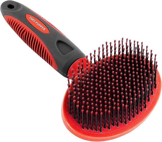 Tuff Pupper Round Bristle Soft Brush for Dogs and Cats | Gentle Grooming for Short or Long Hair | Soft Pin Tool for Sensitive Skin | Detangle & Remove Loose Fur | For Dematting & Detangling Undercoat