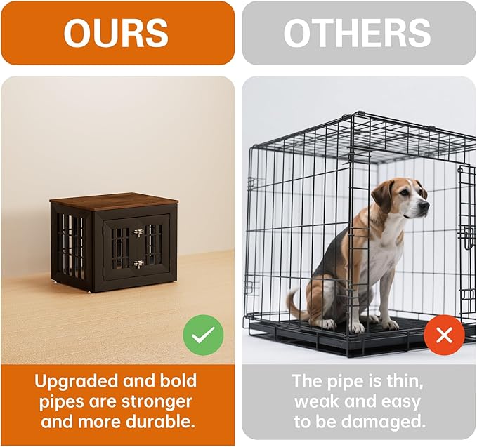 26" Heavy Duty Dog Crate Furniture for Small,Medium and Large Dogs,Rustic Wooden Dog Cage Kennel Indoor Furniture with Waterproof Top,Decorative Pet House Side End Table (Black & Wood)