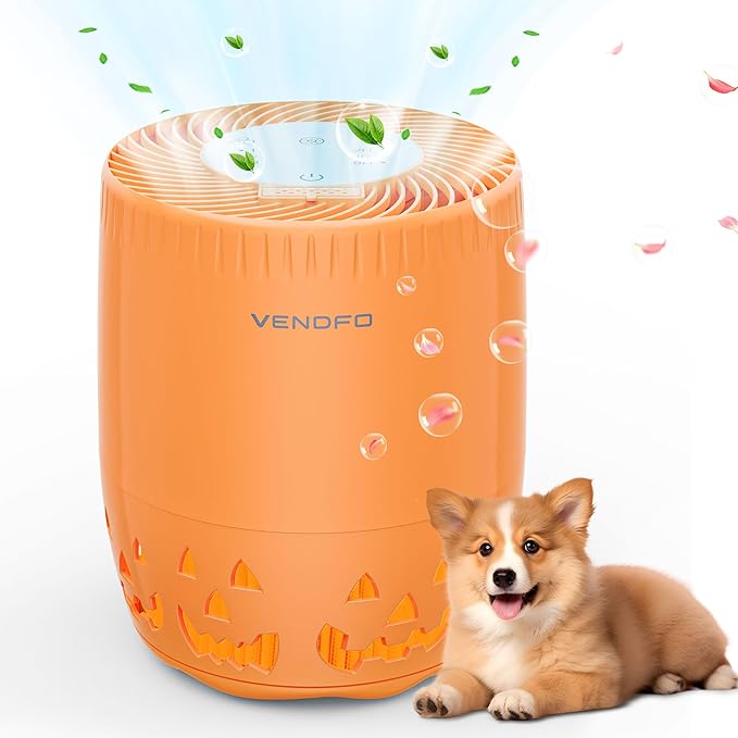 Air Purifiers for Home Bedroom up to 1076ft², True HEPA Air Filters Dust Pets Smoke Hair, 3 Fan Speeds Quiet, Timer Settings, Rechargeable Air Cleaner Office, Bedroom, Pets, Car(Orange)