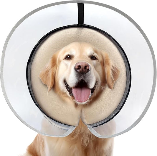 Dog Cone Collar with Enhanced Anti-Licking, Inflatable Dog Cone After Surgery, Adjustable Size with Soft Padding for Small Medium Large Dogs - Pale Yellow/M