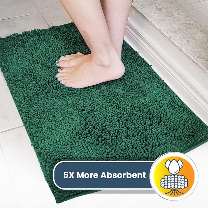 Muddy Mat® Shown on TV – Super Absorbent Door Mat Indoor, Microfiber Quick Dry Chenille Entryway Rug, Non-Slip Front Door Mat, Indoor Mats for Entryway, Machine Washable Pet Rug, Dark Green 36"x60"