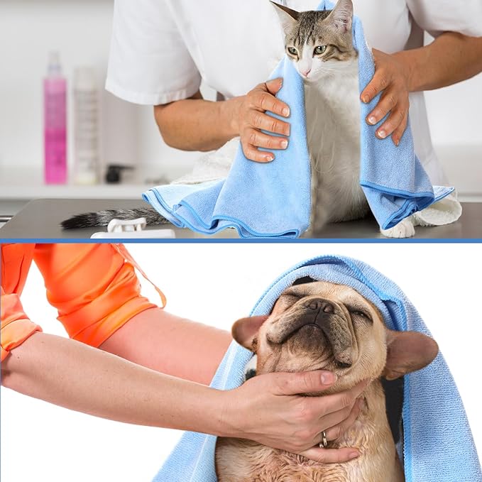 Chumia 4 Pack Dog Towels for Drying Large Microfiber Grooming Tools Absorbent Soft Bath Supplies with Embroidered Paw for Small Medium Pet Products (30 x 50 Inch,Light Blue)