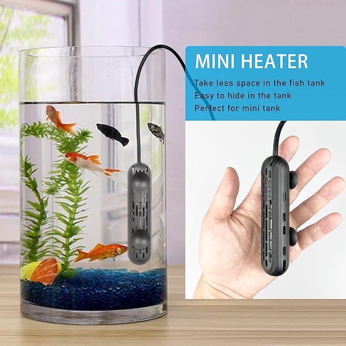 YukiHalu Small Aquarium Heater 25/50/100/150W with Protective Cover, Mini Fish Tank Heater, External Controller, Temperature Adjustable, Digital Display, Used for 5/10/20/30 Gallons (150W-30Gallon)
