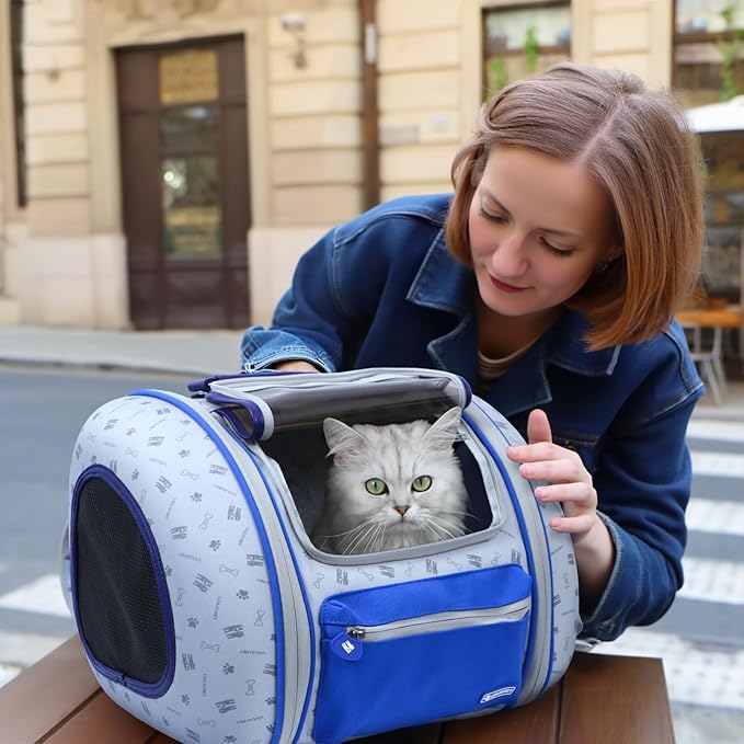 Cat and Dog Backpack Carrier, Foldable Breathable Pet Carrier Backpack with Mesh Ventilation, Large Portable Outing Traveling Pet Bag for Small, Medium Cats, Small Dogs, Blue