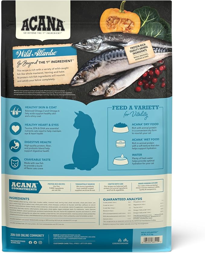 ACANA Grain-free Dry Cat Food Wild Atlantic Saltwater Fish with Freeze-Dried Liver 10lb Bag