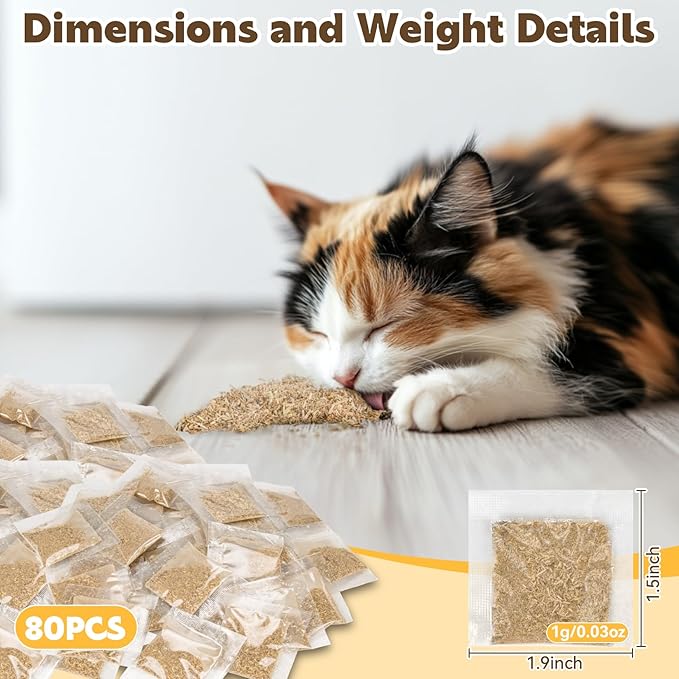 80PCS Catnip - Cat Nip for Cats Natural Dried Catnip Treats Premium Cat Nip Perfect for Toys, Training Rewards, Stress Relief, Freshly Harvested Bag Bulk Pack,2.8OZ