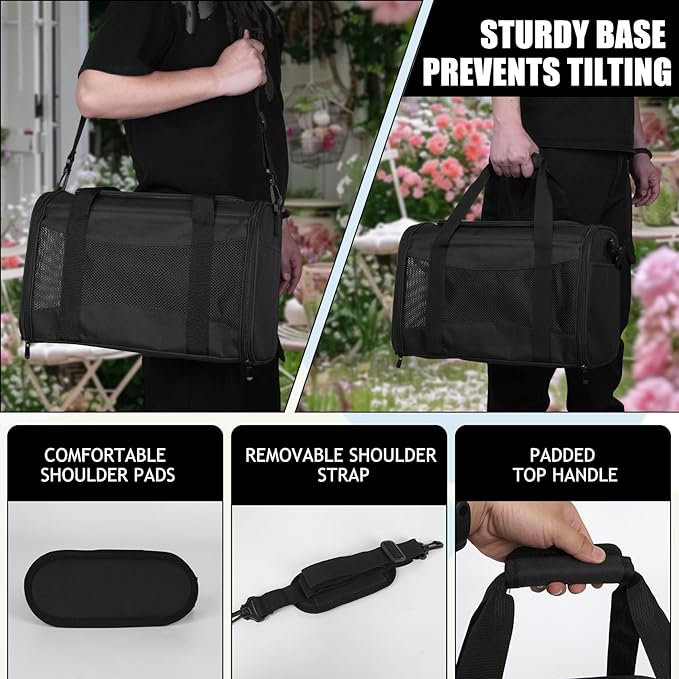 Carriers Soft-Sided Pet Carrier for Cats Dogs Under 15 lbs,TSA Airline Approved with 4 Ventilated Windows(Medium,Black)