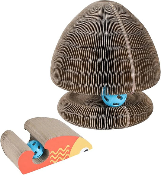 Kitty Curls Cat Toy Kurlz, Interactive Scratch Pad, Foldable Accordion,Cat Recyclable Scratcher with Ball (Orange)