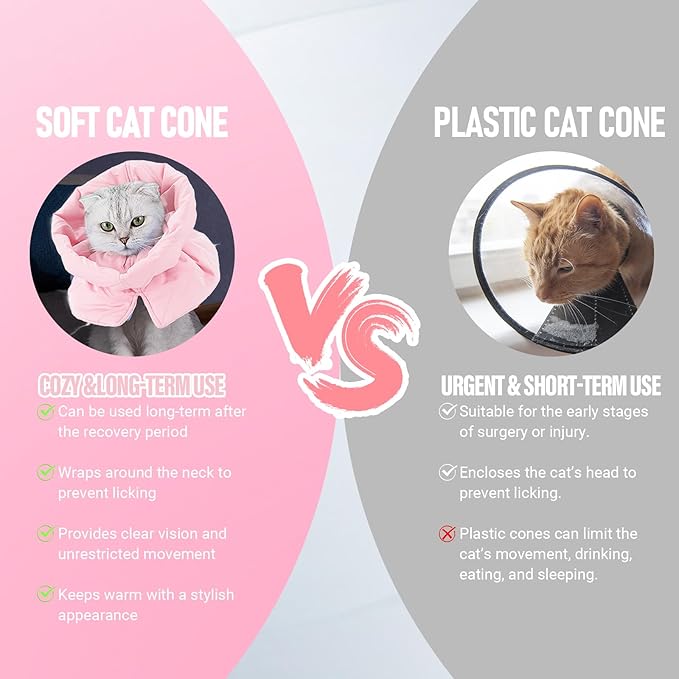 Cat Recovery Collar, Soft Adjustable Cone for Cats and Kittens, Lightweight Waterproof Elizabethan Collar for After-Surgery Care, Prevent Licking and Scratching, Neck Protector for Pets（Pink,S）