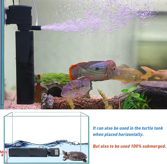 Aquarium Filter for 40-150 Gal. Tank Crystal 300GPH Biochemical Filtration Powerful Pump Submersible Internal Fish Tank Filters Large Tank Pond Clear Wavemaker Air Supply 4 in 1