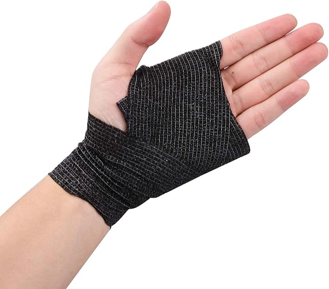 TOBWOLF 12PCS First Aid Self Adherent Bandage, 3" x5yd / 7.5cmx4.5m Cohesive Bandage Tape Wrap, Elastic Athletic Non Woven Fabric Sport Wrap for Sports, Medical - Black