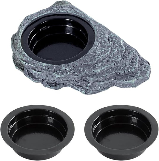 Wacool Magnetic Gecko Ledge - Single Bowl Reptile Feeding Tray with 3 Feeding Cups for Geckos, Lizards, Chameleons and Reptile Pets