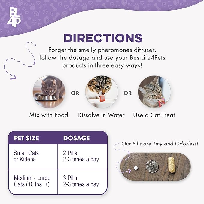 Anti Aggression for Cats Calming Remedy, A Natural Diffuser and Cat Calming Aid for Stress, Spiteful Spraying, Scratching & Territorial Behavior, Non-Drowsy, 400 Odorless, Tasteless Pills