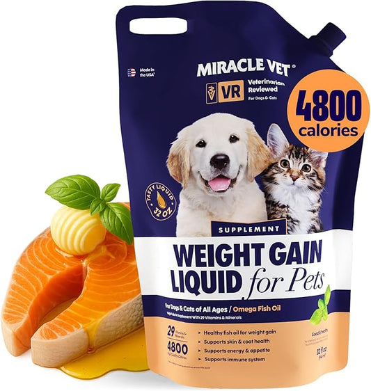 High-Calorie Weight Gainer for Dogs & Cats - Multivitamin Nutritional Supplement Gel, Omega Fish Oil, Calcium - Puppy, Senior, Prenatal Cat & Dog Vitamins, Supplements for Weight Gain
