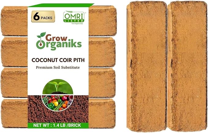 6 Pack Premium Coco Coir Brick for Plants | 100% Organic Compressed Coconut Coir Bricks Starting Mix, Coco Coir Fiber Coconut Husk for Planting, Gardening, Potting Soil Substrate, Herbs, 1.4 LB/Brick