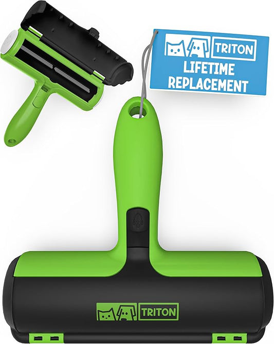 Triton Pet Hair Removal Tool w/Trapping Compartment - Easy to Use Pet Hair Roller, Hair Remover Tool - Cat and Dog Hair Remover (Green)