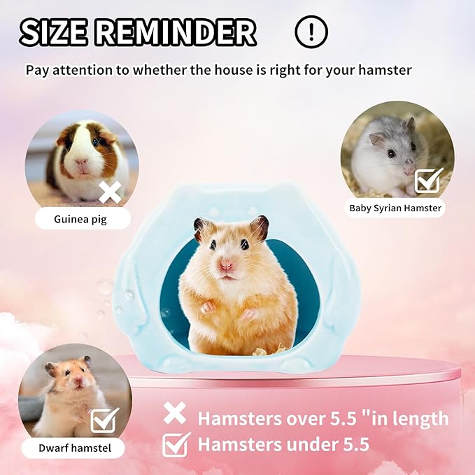 Bear-Shaped Hamster Hideout & Food Bowl Set - Ceramic Habitat for Syrian Dwarf Hamsters, Mice, Gerbils - All-Season Use, Chew-Proof Ceramic House and Feeding Dish for Small Pets(Blue)