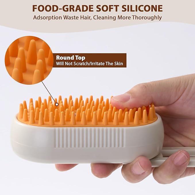 4 in 1 Cat Steam Brush, Rechargeable Steam Brush for Cats and Dogs, Anti-Static Cat Spray Brushes, Massage, Cleaning, Shedding & Combing All In One! Beige