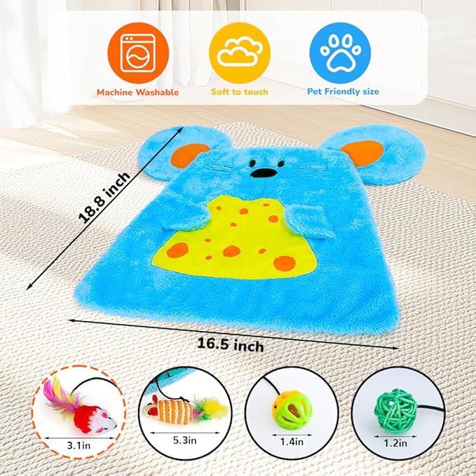 AWOOF Cat Mat, Cute Soft Catnip Mat, Cat Activity Mat Machine Washable Catnip Toys Interactive Cat Toys for Indoor Cats (Mouse Shape)