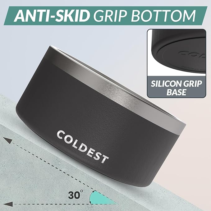 Coldest Dog Bowl - Anti Rust Metal, Non Slip, 3 Layers Insulated Stainless Steel Dog Bowls - Spill Proof & Heavy Duty - Water Bowl for Dogs, Cats & Pets, Dish Washer Safe (200 oz, Stealth Black)