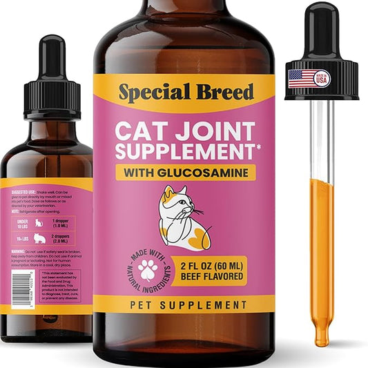 Special Breed Cat Joint Supplement, Liquid Glucosamine with Chondroitin for Cats, Feline Hip and Joint Pain Relief, 2 oz