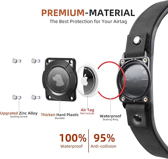 AirTag Dog Collar - Leather Dog Collar with Air Tag Holder | IPX8 Waterproof, Reflective, High - End, Adjustable Soft Padded | Dog GPS Tracker Collars Fit for Medium Large Dogs (Black, XL)