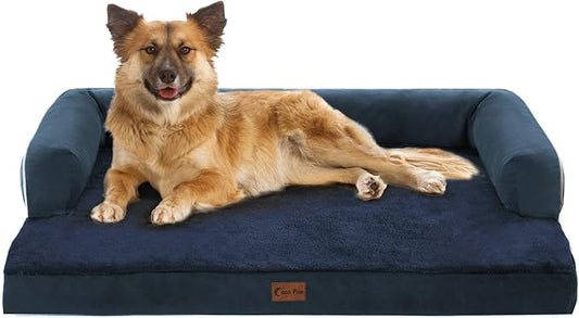 Orthopedic Dog Beds for Large Dogs, Waterproof Memory Foam Dogs Couch Beds, Comfy Bolster Pet Beds with Removable Washable Cover, Nonskid Bottom (Large,Navy Blue)