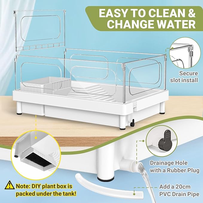 GOZILLA Small Turtle Tank, Acrylic Turtle Tank Starter Kit, Reptile Habitat and Terrarium with Multi-Functional Areas for Tortoise, Crab, Crayfish, Small Reptile.(Black Tank)