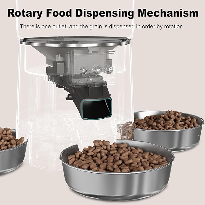 3-Cat Automatic Pet Feeder, 6L WiFi Cat Food Dispenser with APP Control, 1-10 Meal Programmable, Voice Recorder, Smart Alerts, Stainless Steel Bowls for Cats and Small Dogs (Black)