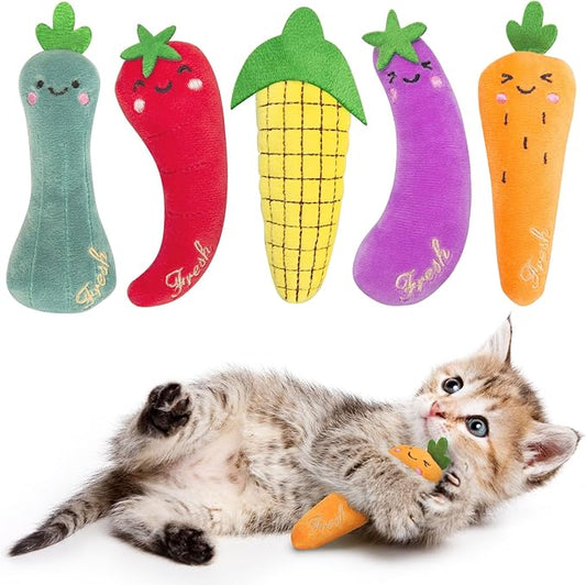 Catnip Cat Toys, Interactive Indoor Cat Nip Toy Kitty Kicker, Dental Kitten Chew Toy, 5 Pack, Vegetable Shape