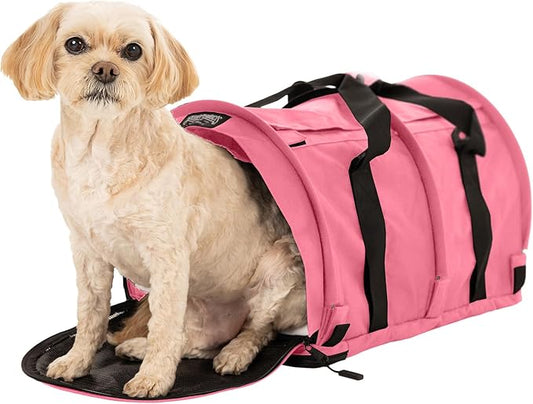 SturdiBag Pro 2.0 Pet Travel Carrier with Flexible Height for Cats and Dogs | Soft Sided Pet Carrier Bag with Safety Clips and Seatbelt Straps for Airplane or Car Travel | Large, Soft Pink