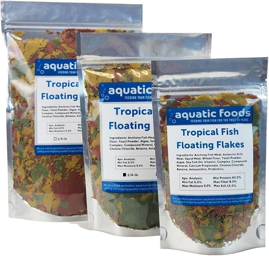 Aquatic Foods Inc. Tropical Fish Flakes, Mix of Krill, Color Enhancing, Spirulina Flakes for Cichlids, Angels, Tetras, Guppies. 12-Type Pellet Mix & 4-Type Wafers Included...WL 1/4-lb Foil Bag