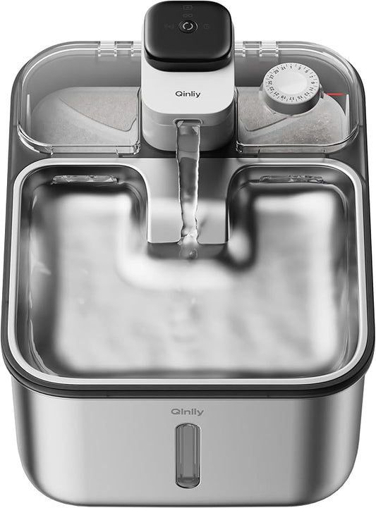 Stainless Steel Cat Water Fountain Wireless for Cats Indoor, 3.6L/123oz Automatic Metal Dog Water Dispenser,Cordless Battery Operated Pet Drinking Fountain,Rechargeable Waterer with Motion Sensor