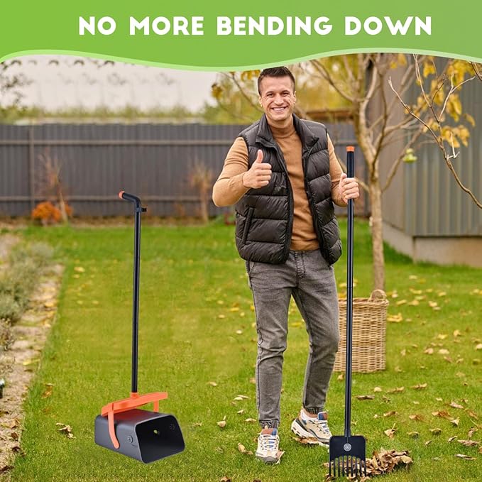 Pooper Scooper Swivel Bin & Rake Kit with 55 Waste Bags, 46" Long Handle Adjustable Portable Non-Breakable Dog Pooper Scooper Easy to Clean Pet Waste