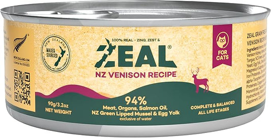ZEAL New Zealand Wet Cat Food – High Protein, Grain-Free with Superfoods (Venison, 3.17oz Can, 24-Pack)